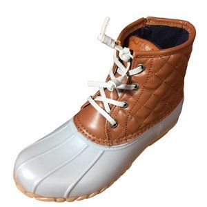 Nautica Women’s Dorsay Rain Snow Duck Boot, Gray & Tan, Sz 7